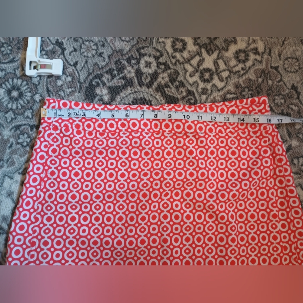 Ripskirt Hawaii Wrap Skirt Medium Length 2 Red White Geo Print 60s Mod Beach - Picture 7 of 8